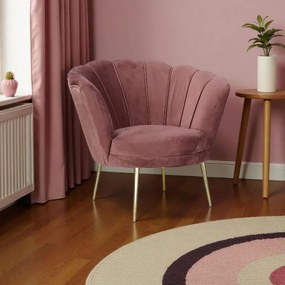 Poltrona in velluto Rosa - modello conchiglia e gambe metallo oro