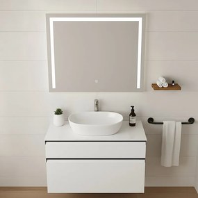 Mobile da bagno sospeso sotto lavabo L 99.5 x H 60 x P 45.5 cm bianco opaco, 2 cassetti Fusion