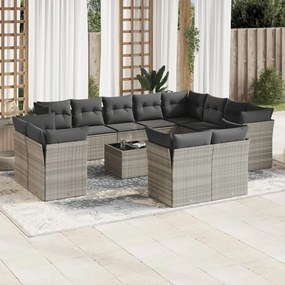 Set divani giardino 13 pz con cuscini grigio chiaro polyrattan