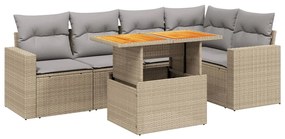 Set divano da giardino 6 pz con cuscini beige in polyrattan