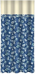 Tenda blu con stampa di fiori bianchi e blu e bordo crema Larghezza: 160 cm | Lunghezza: 250 cm