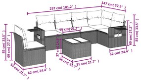 Set divani da giardino 7pz con cuscini grigio chiaro polyrattan