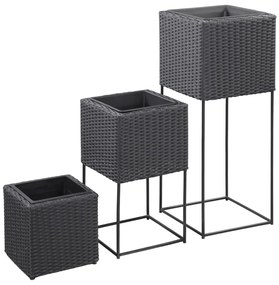 Letti Rialzati da Giardino 3 pz in Polyrattan Nero