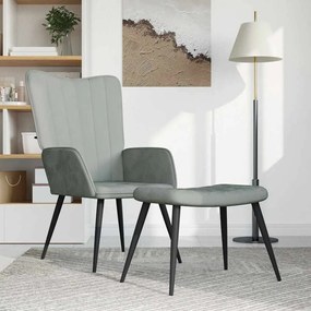 Poltrona Relax Con Sgabello Grigio Chiaro İn Velluto /