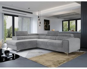 Divano angolare grigio allungabile/con contenitore (con penisola a sinistra/a L) e rivestimento in velluto Laurence – ELTAP