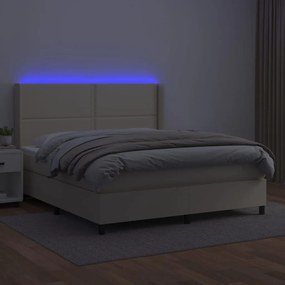 Giroletto a Molle con Materasso e LED Crema 160x200 cm