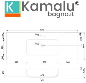 Kamalu - Lavabo da  incasso per mobili 121 cm in ceramica bianca | Litos-K7012