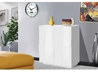 Credenza moderna a 2 ante, Made in Italy, Madia da cucina, Buffet di design da soggiorno, cm 81x44h86, Bianco lucido