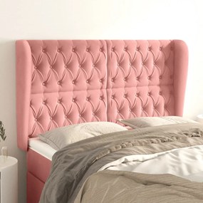 Testiera Ad Orecchio Rosa 147x23x118/128 Cm İn Velluto /