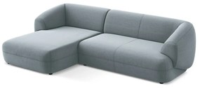 Divano angolare azzurro (con penisola a sinistra) con rivestimento in velluto Moana – Makamii