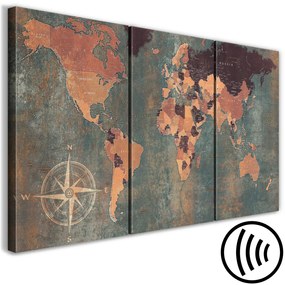 Quadro moderno Vintage World Map (3 Parts) Green