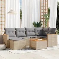 Set Divani da Giardino 7 pz con Cuscini Beige in Polyrattan 3258587