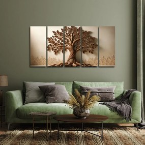 Quadri 5 pezzi – Albero della vita marrone con effetto 3D