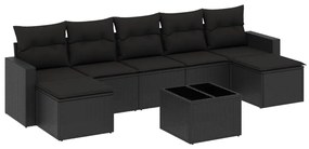 Set divani da giardino con cuscini 8 pz nero in polyrattan