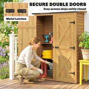 Capanno Armadio Porta Attrezzi da Giardino 115x53x156 cm con Ripiani Interni in Legno di Abete Marrone...