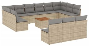 Set divano da giardino 14 pz con cuscini beige misto polyrattan