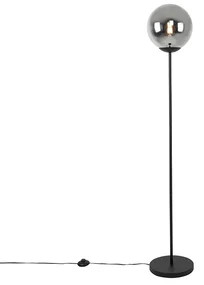 Lampada da terra Art Déco nera con vetro fumé - Pallon