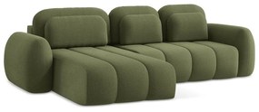 Divano angolare verde allungabile/con contenitore (con penisola a sinistra/con chaise lounge) con rivestimento in bouclé Pele – Makamii