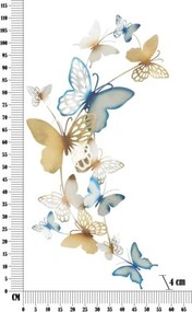 Pannello decorativo da muro con design a farfalle 59,5X4X111,5 cm Butterflies oro/celeste