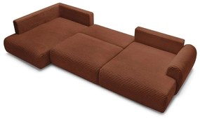 Divano angolare color mattone allungabile (con penisola a destra/a forma di "U") con rivestimento in velluto a coste Lucien – Bobochic Paris