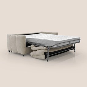 Peonia divano letto scandinavo con materasso H18 cm e morbido e alto schienale in tessuto Bouclé impermeabile T07 beige