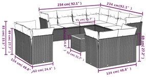 Set divani da giardino 12 pz con cuscini grigio in polyrattan