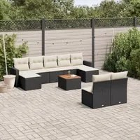 Set Divani da Giardino 10pz con Cuscini in Polyrattan Nero 3224320