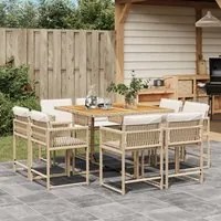 Set da Pranzo da Giardino 9 pz con Cuscini Beige in Polyrattan 3211564