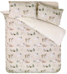Set copripiumino e federa beige in micropile per letto matrimoniale 200x200 cm Winter Friends – Catherine Lansfield