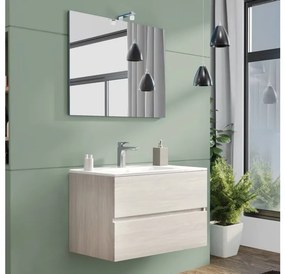 Mobile da bagno sospeso 80 cm con lavabo, specchio e led rovere grigio