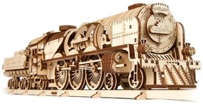 Ugears - 3D puzzle meccanico in legno V-Express locomotiva a vapore con carrello