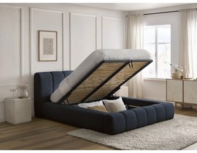 Letto matrimoniale imbottito blu scuro contenitore e rete inclusi 180x200 cm Denali - Bobochic Paris