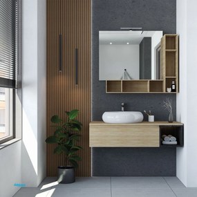 Mobile Bagno Sospeso "Ravello" Da 120 Cm Composto Da Un Cassetto Ed Un Vano a Giorno Finitura Rovere Americano/Cemento Scuro