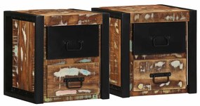 Comodini 2 Pz Multicolore 40x35x40cm İn Legno Massello Recupero /
