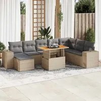 Set Divano da Giardino 9 pz con Cuscini Beige Polyrattan Acacia 3327412