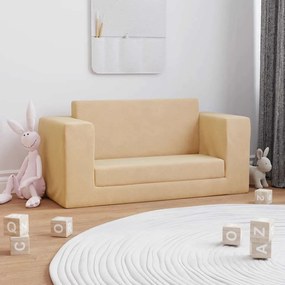 Divano Letto Per Bambini A 2 Posti Crema İn Morbido Peluche /