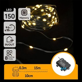 Aigostar - Catena luminosa LED da esterno 150 LED/8 funzioni 3x AA 15,3 m IP44 bianco caldo
