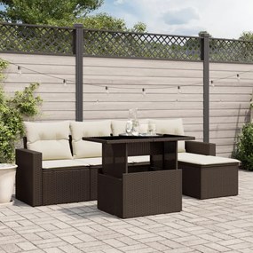 Set divano da giardino 6 pz con cuscini marrone in polyrattan