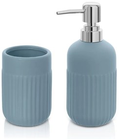 Set accessori bagno dispenser e portaspazzolini appoggio turchese cobalto in ceramica Cup