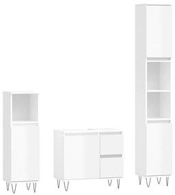 Set mobili da bagno 3 pz bianco lucido in legno multistrato