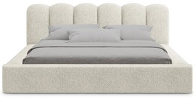 Letto matrimoniale imbottito beige con vano contenitore con griglia 160x200 cm Mano - Makamii