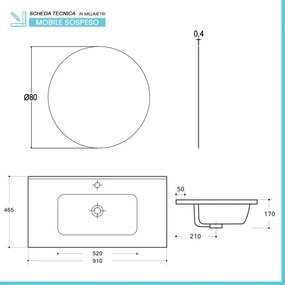 Mobile bagno sospeso 90 cm noce maya con specchio e lavabo Gaya