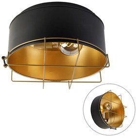 Plafoniera industriale nera con oro 35 cm - Barril