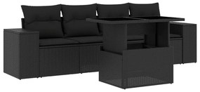 Set divani da giardino 5 pz con cuscini in polyrattan nero