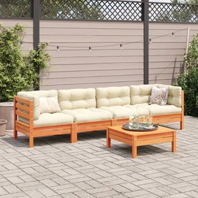 Set divani giardino 5pz con cuscini marrone cera massello pino