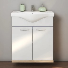 Kamalu - Composizione bagno a terra o sospesa 55 cm bicolore bianco e legno chiaro | LAC-ESTIA-55