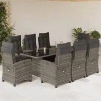 Set da Pranzo da Giardino 9 pz con Cuscini in Polyrattan Grigiocod mxl 116025