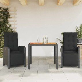 Set Da Bistrò 3 Pz Con Cuscini Nero İn Polyrattan /