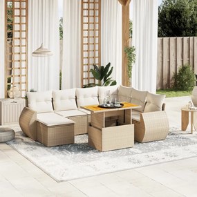 Set divano da giardino 8 pz con cuscini beige in polyrattan