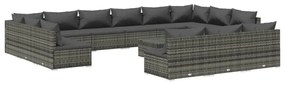 Set Divani da Giardino 14 pz con Cuscini in Polyrattan Grigio